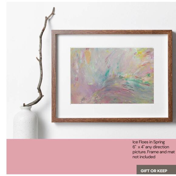 Pastel colors Abstract painting small 6" x 4" gift or baby room
bookshelf decor - Picture 2 of 2